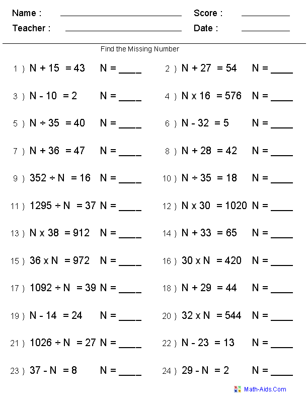 Missing Number Multiplication And Division Worksheets Ks2