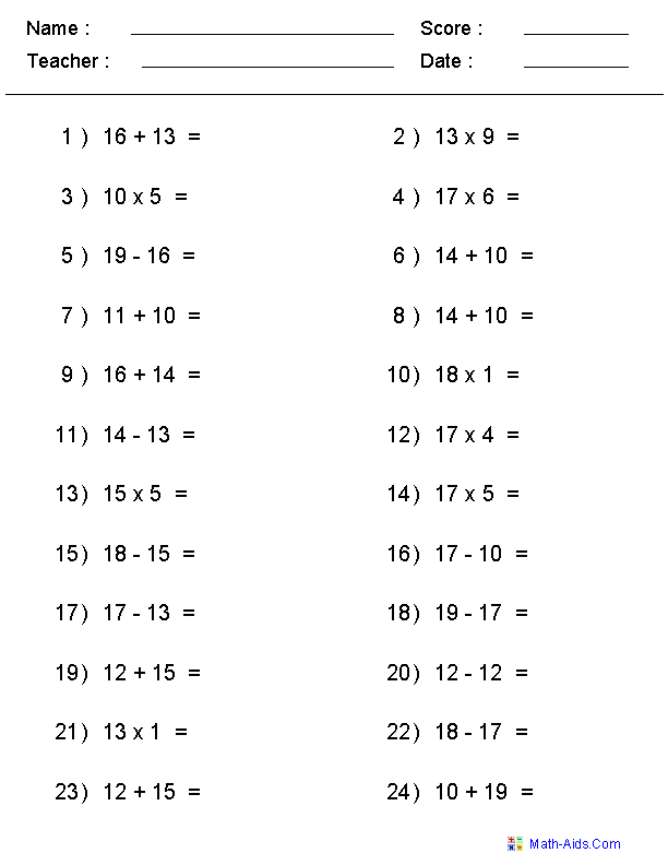 Single or Multi Digit Mixed Problems Worksheets
