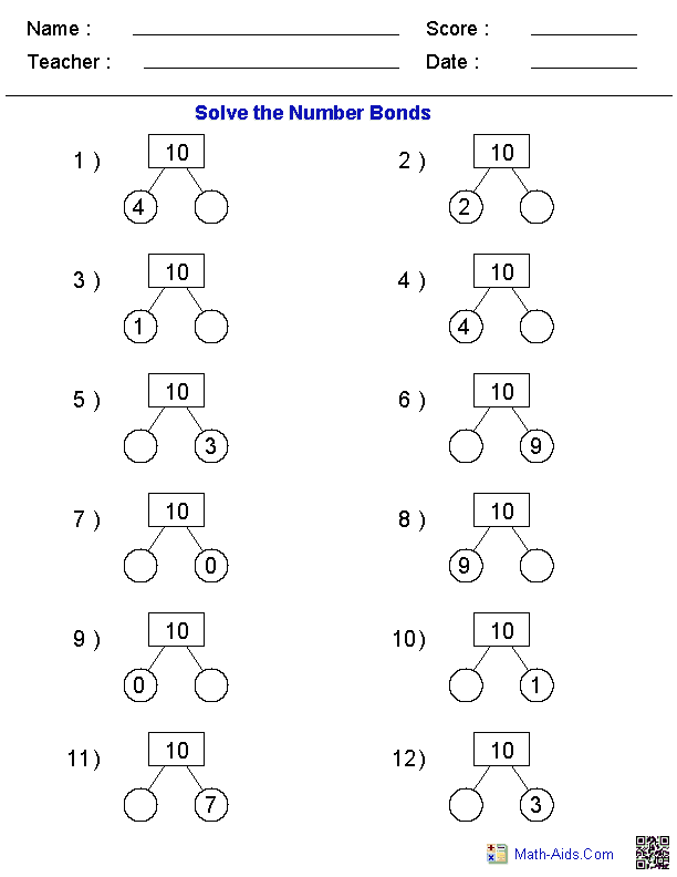 Multiplication Math Worksheet On Number Bonds 5th Grade