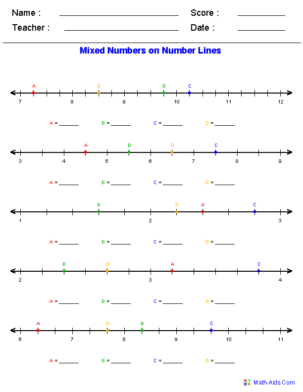 Mixed Numbers On A Number Line Worksheet Pdf