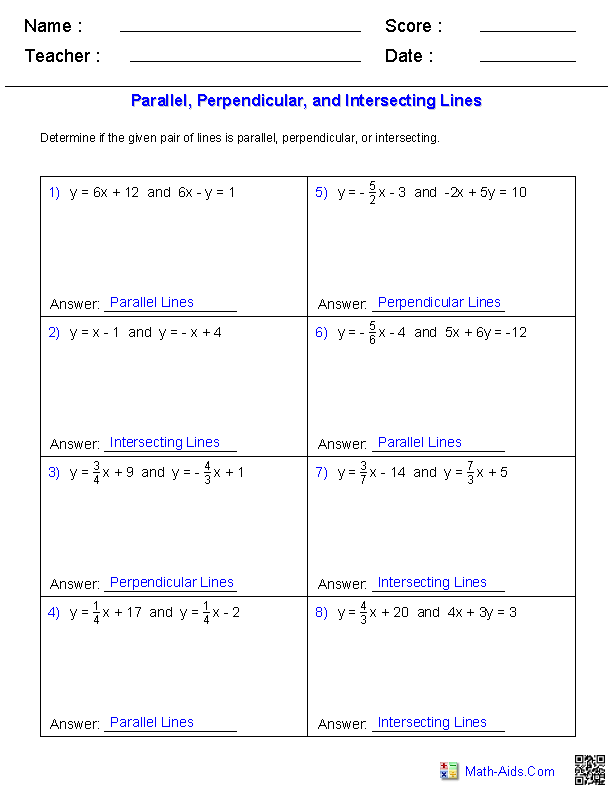 Solving Equations Involving Parallel And Perpendicular Lines Worksheet Answers Ivuyteq