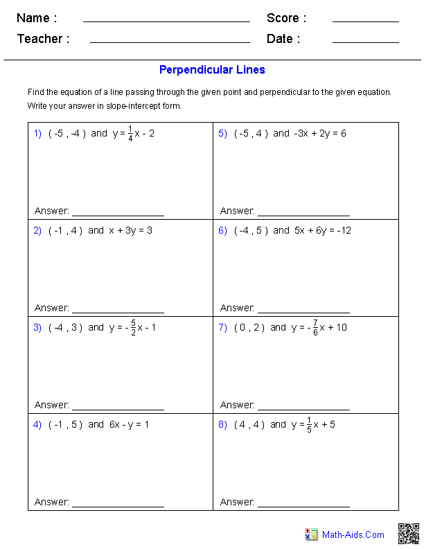 Parallel And Perpendicular Lines Worksheet