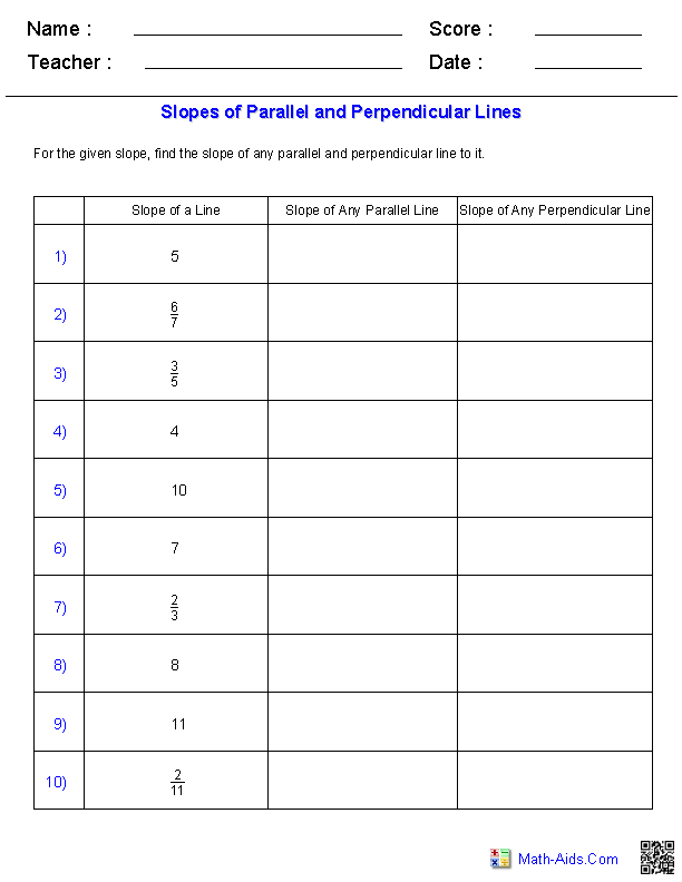 Geometry Worksheets | Parallel and Perpendicular Lines Worksheets