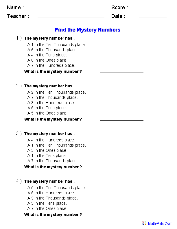 Find the Mystery Number Place Value Worksheets