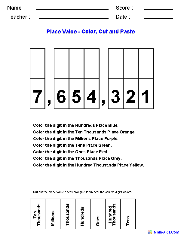 Salla Place Value Math Worksheets