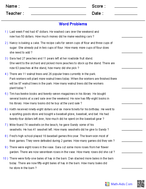 Problems  Word Dynamically  year number Word 2 Created Problems addition  missing Worksheets problems