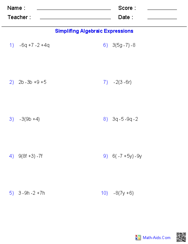 Algebra Worksheet NEW 534 ALGEBRAIC EXPRESSION WORKSHEETS