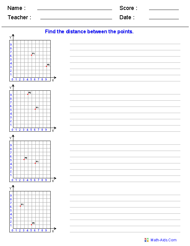 Distance Formula Geometry Workhsheets