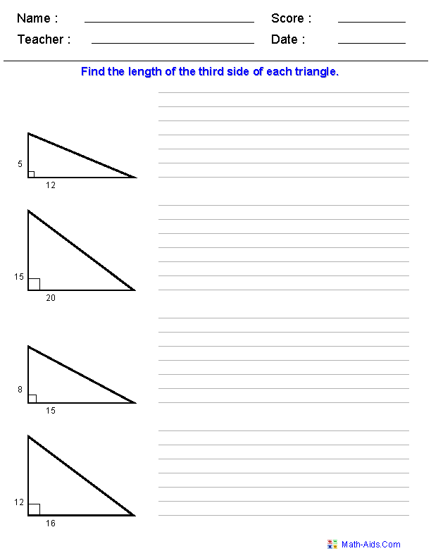 Geometry Worksheets Index Of Pythagorean Theorem Worksheets