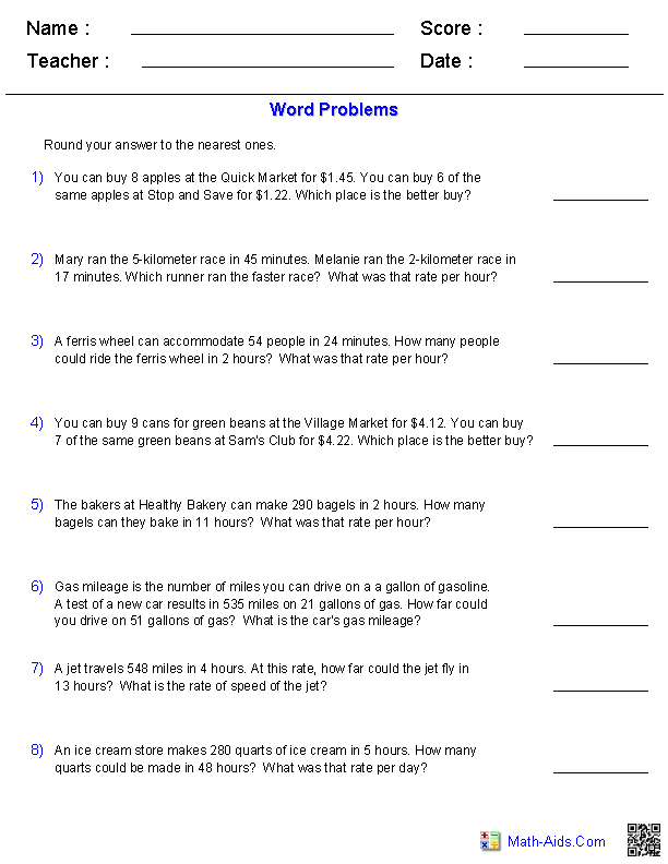 Ratio Word Problems 7th Grade Worksheets