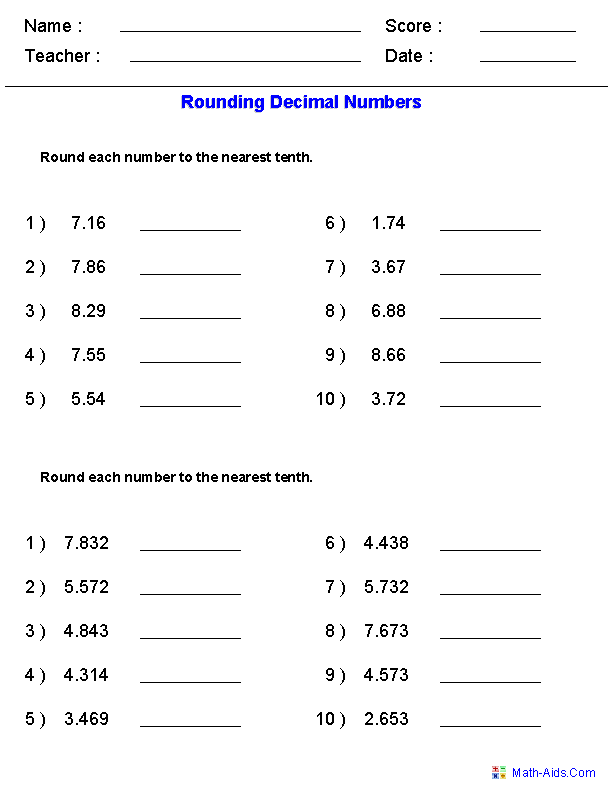 Decimals Worksheets Dynamically Created Decimal Worksheets