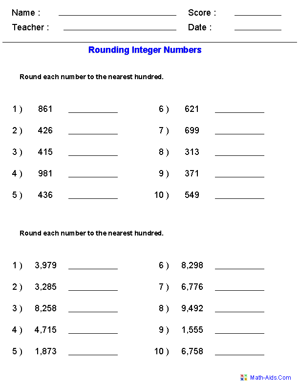 Rounding with Integers Rounding Worksheets