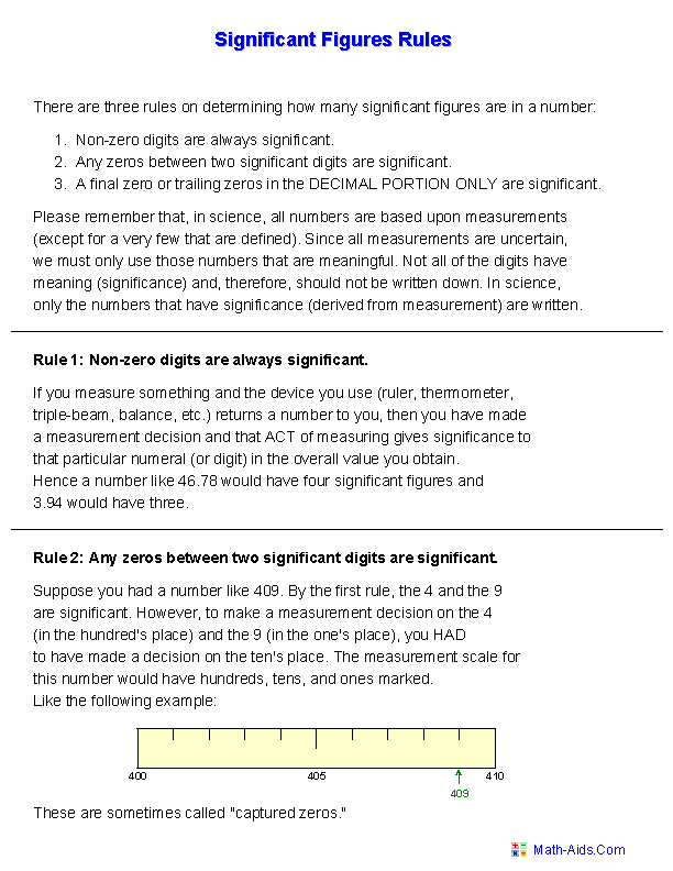 Significant Figures Rules Handout Significant Figures Worksheets