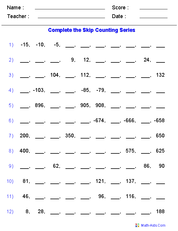 Advanced Skip Counting Patterns Worksheets