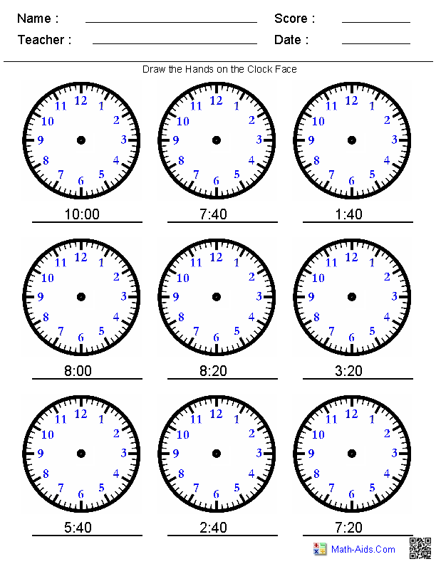 Draw the Hands on the Clock Time Worksheets