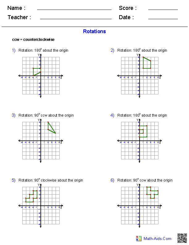 Geometry Worksheets Transformations Worksheets