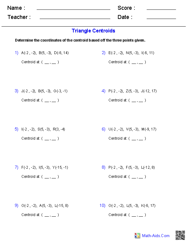 Id Centroid from Vertices Geometry Worksheets
