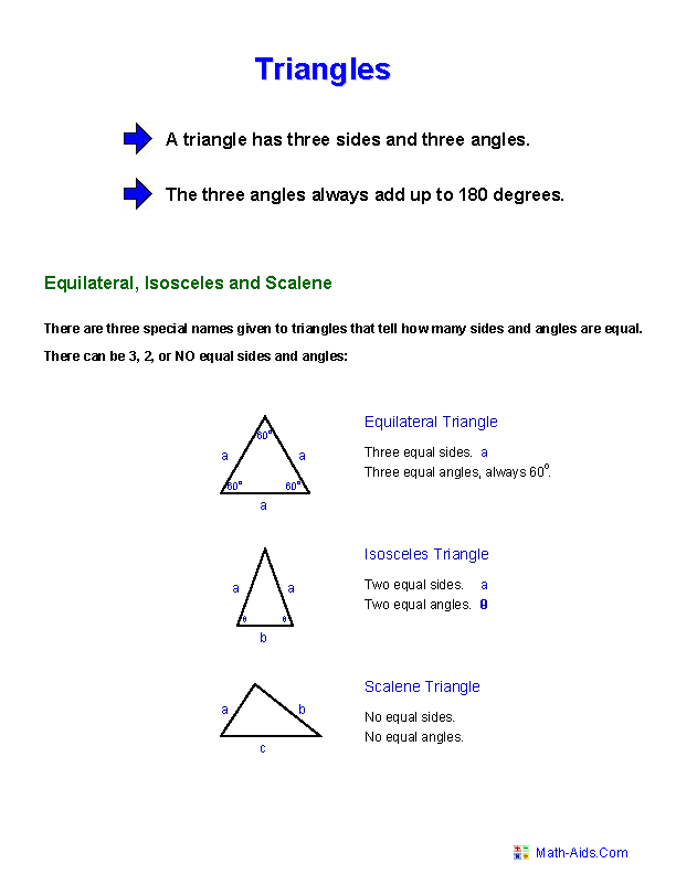 Triangle Facts Geometry Worksheets