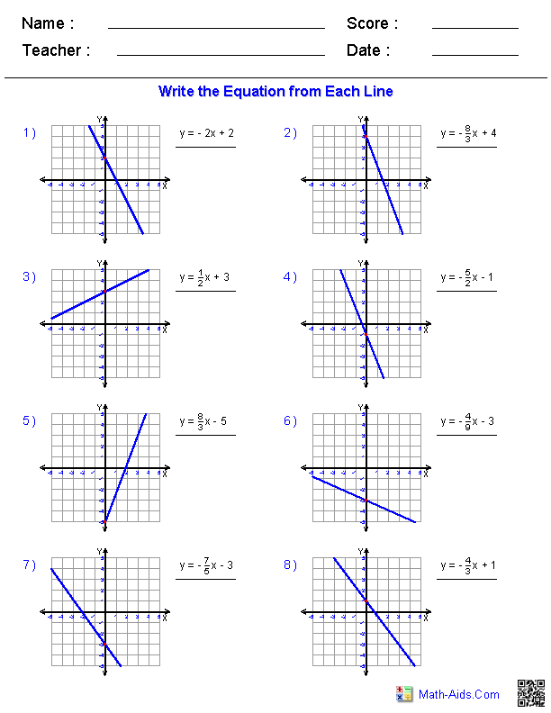 Writing Linear Equations From Graphs Worksheet Answers