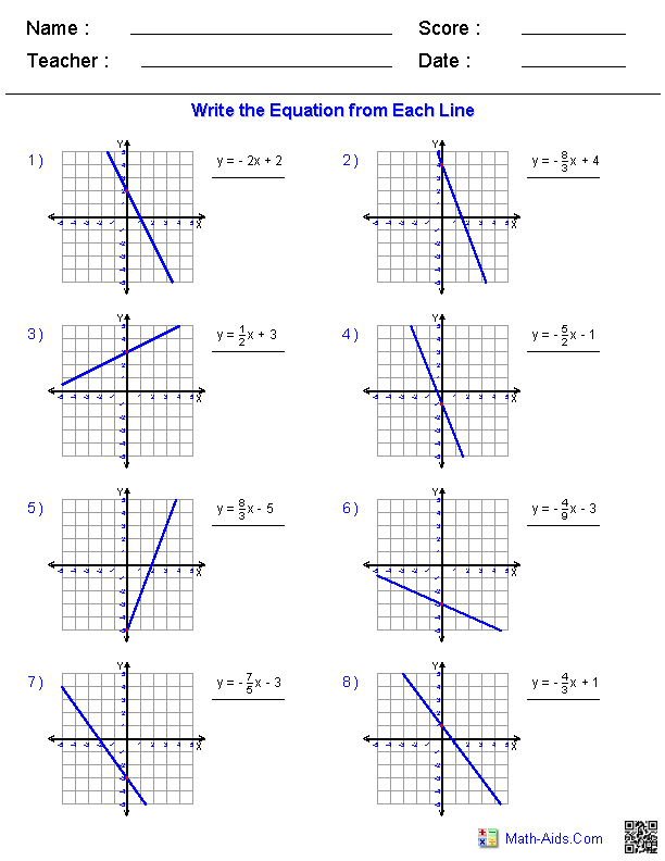 Algebra 1 Worksheets Linear Equations Worksheets