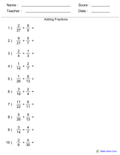 Fraction Worksheets