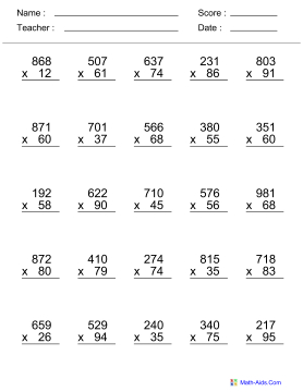 Multiplication on Printable Third Grade Math Worksheets Multiplication Worksheets