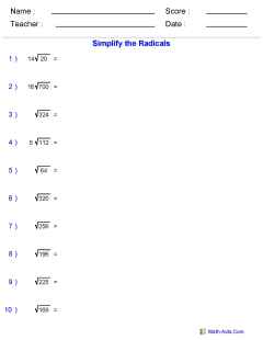 Radicals and Exponents Worksheets