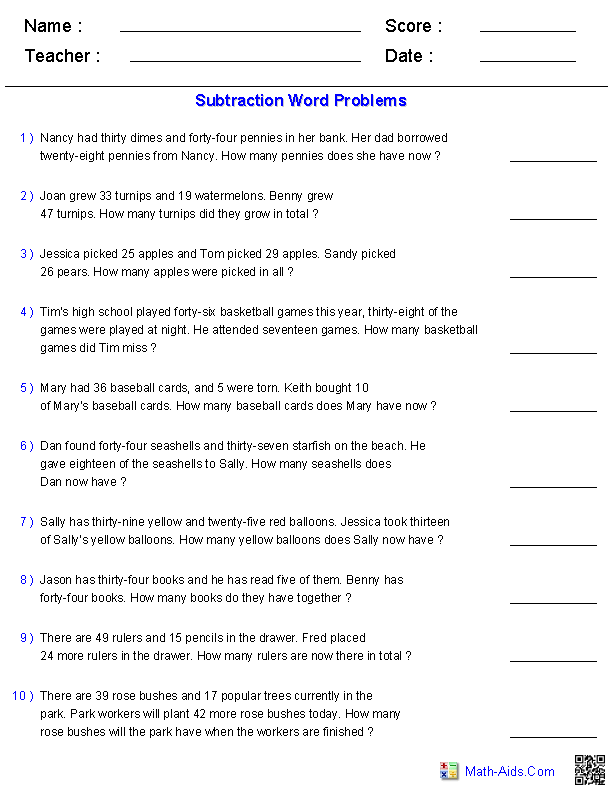 Word Problems Worksheets Dynamically Created Word Problems