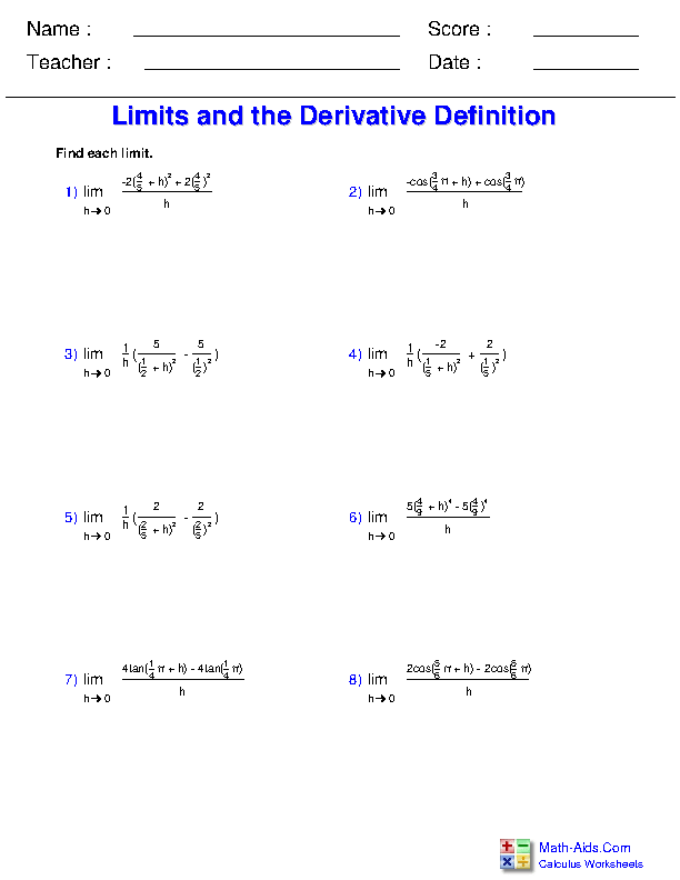 Calculus Worksheets Differentiation Applications For Calculus Worksheets