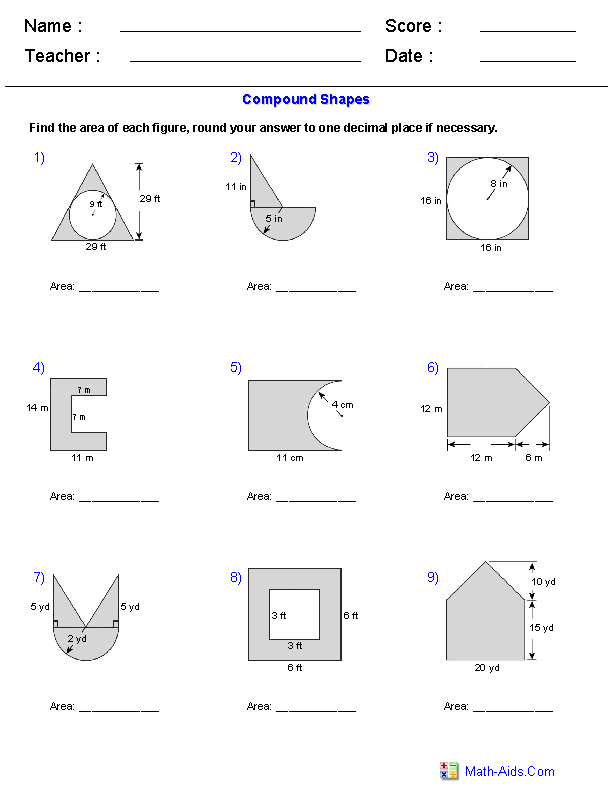 Geometry Worksheets Area Worksheets