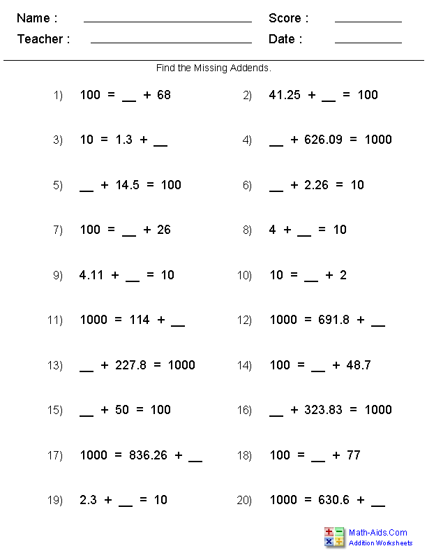 Addition Worksheets Dynamically Created Addition Worksheets
