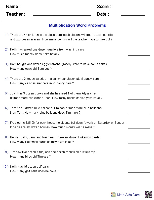 4 x table word problems