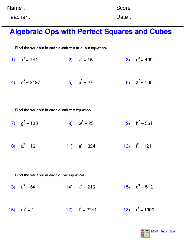 Exponents and Radicals Worksheets | Exponents & Radicals Worksheets for