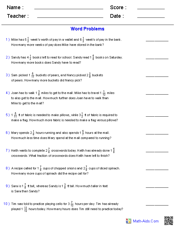 Word Problems Worksheets Dynamically Created Word Problems