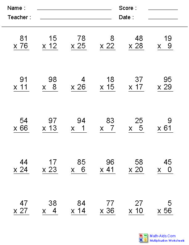 Math Multiplication Worksheets