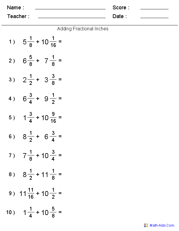 Adding Fractions Worksheets Math Aids