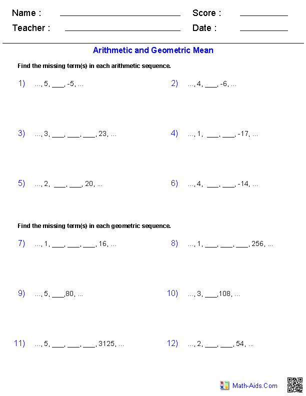 arithmetic and geometric sequences answer key