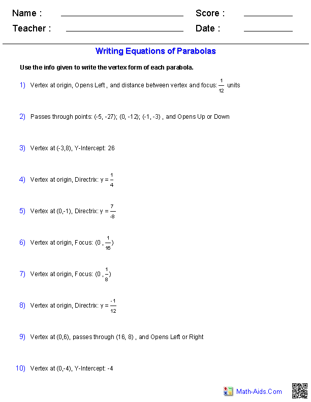 32 Algebra 2 Parabola Worksheet - Notutahituq Worksheet Information