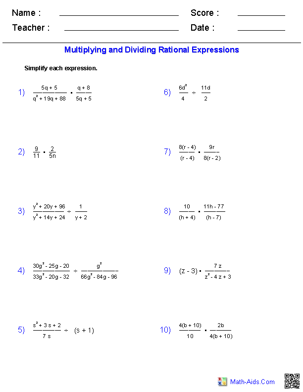 56 MATH WORKSHEETS MULTIPLYING AND DIVIDING EXPONENTS