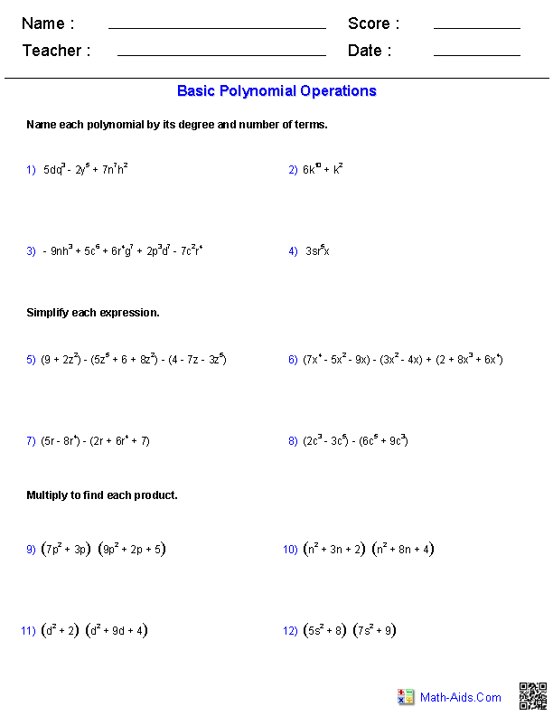 algebra2 polynomials basic operations