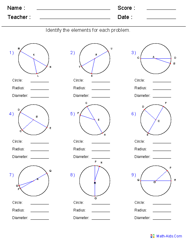 Geometry Worksheets Circles Worksheets