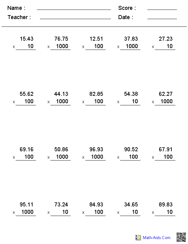 Multiplication Of Decimals Grade 5 Worksheet