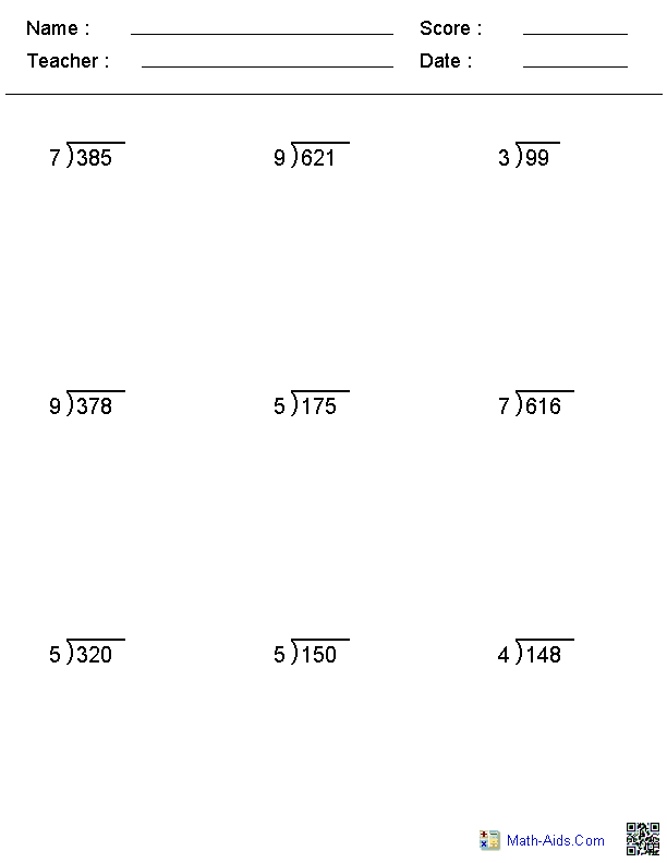 Math Aids Division Worksheet Answers