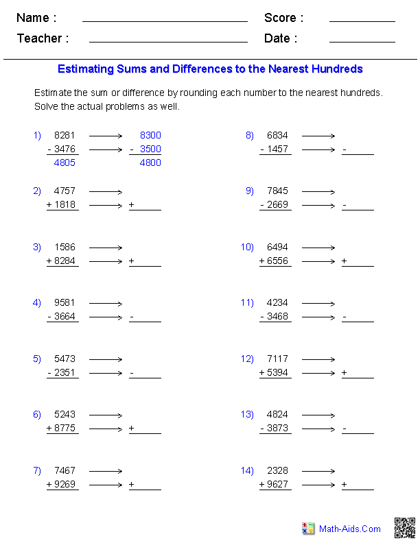 Estimation And Addition Worksheets