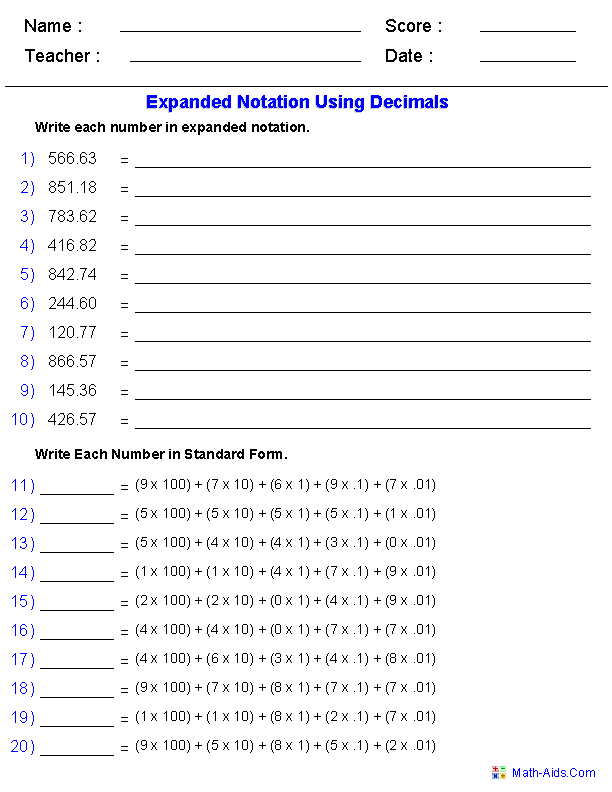 Grade 1 Place Value Worksheet 2 Digit Numbers In Expanded Form K5 Learning Math Expanded Form