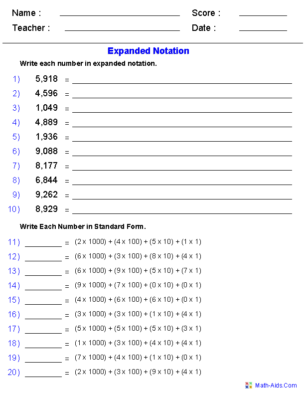 Math Expanded Form Worksheets For Grade 2 Kidpid Printable Primary 