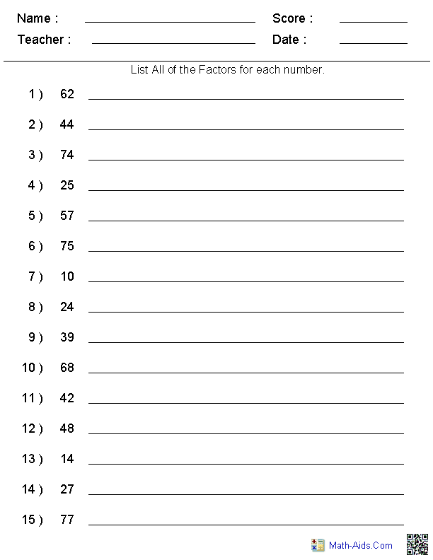 Factor Tree Worksheets Grade 6