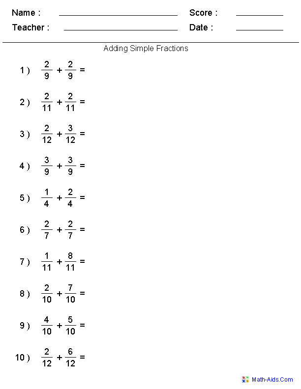 Addition Of Unlike Fractions Worksheets For Grade 5