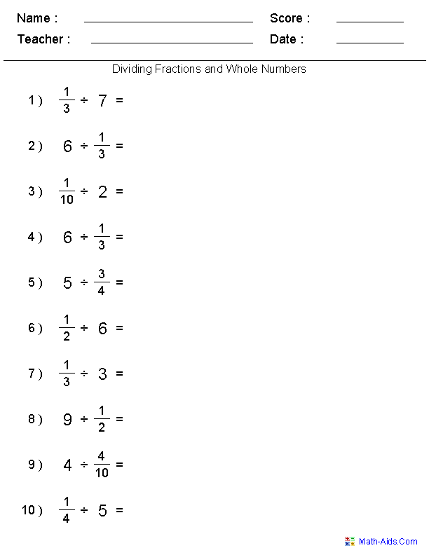 Dividing Fractions By Whole Number Worksheet