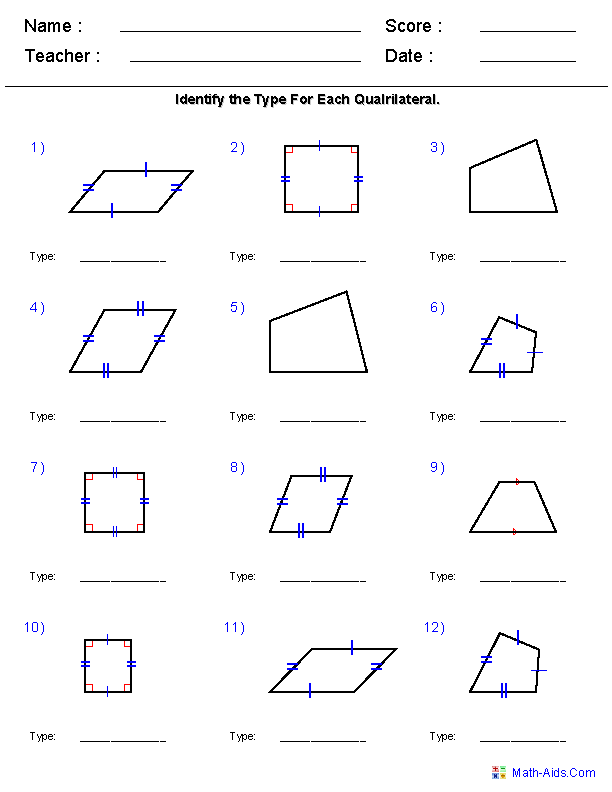 Geometry Worksheets Quadrilaterals And Polygons Worksheets